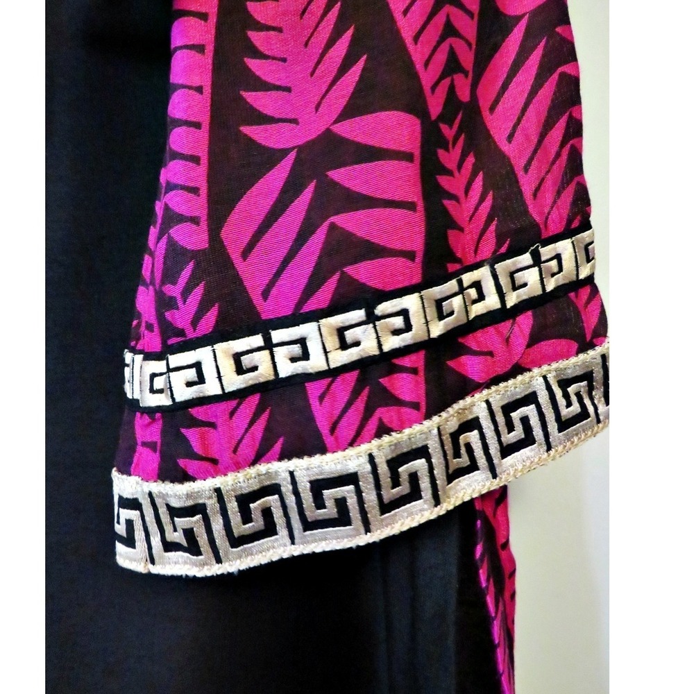 Embroidered Kaftan Maxi Dress –Beaded Floral Trim, Side Slits, Boho Ethnic Style - Picture 5 of 16